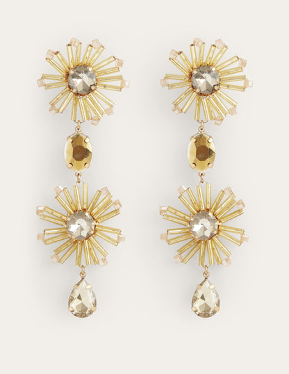 Bead Floral Drop Earrings-Gold