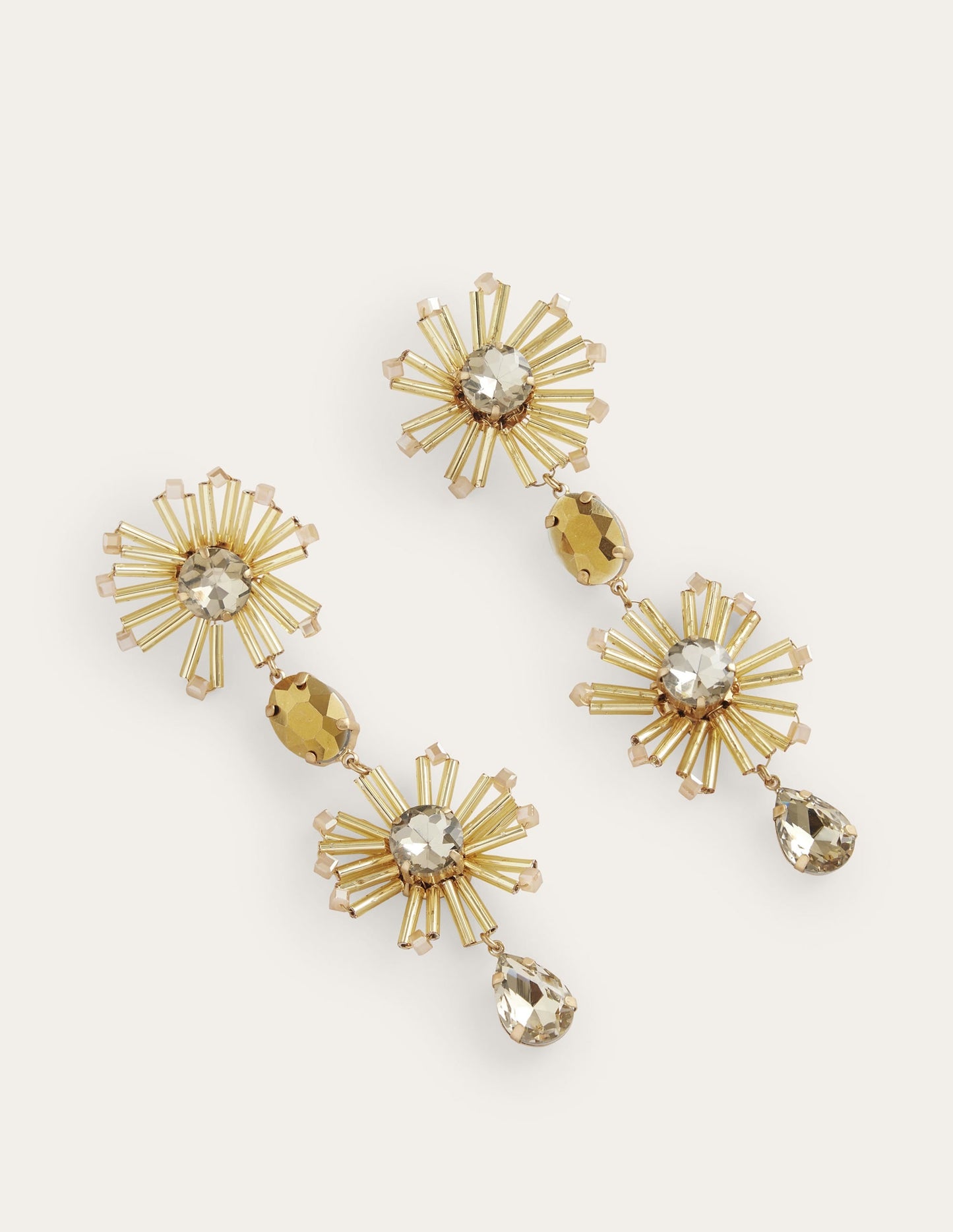 Bead Floral Drop Earrings-Gold