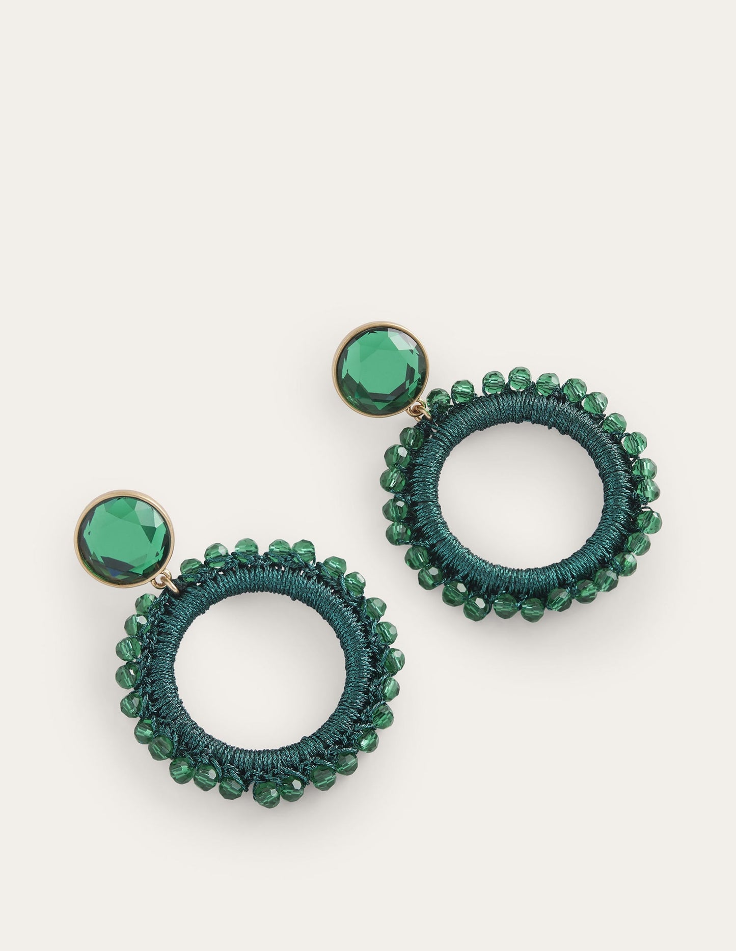 Beady Ring Earrings-Green