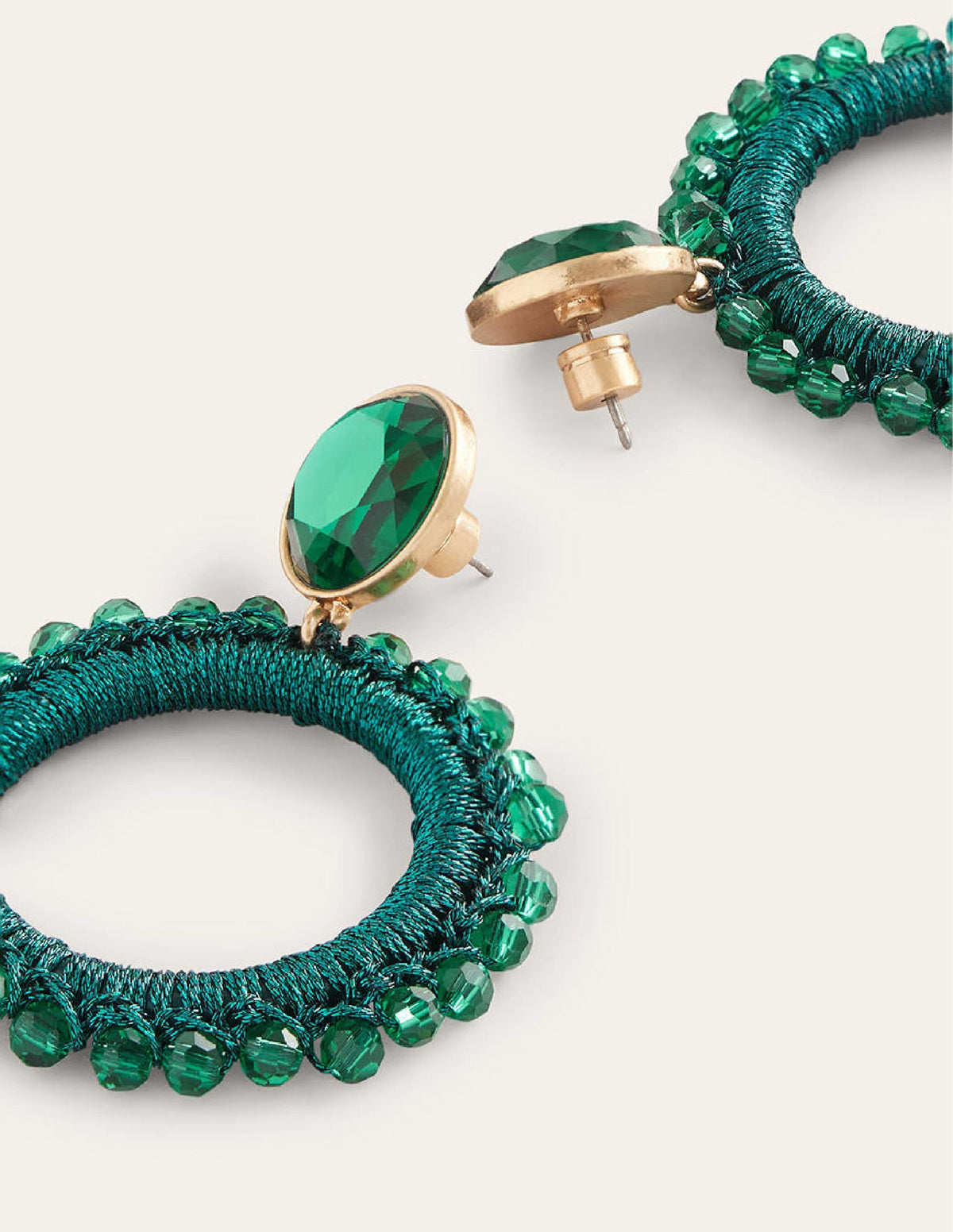 Beady Ring Earrings-Green