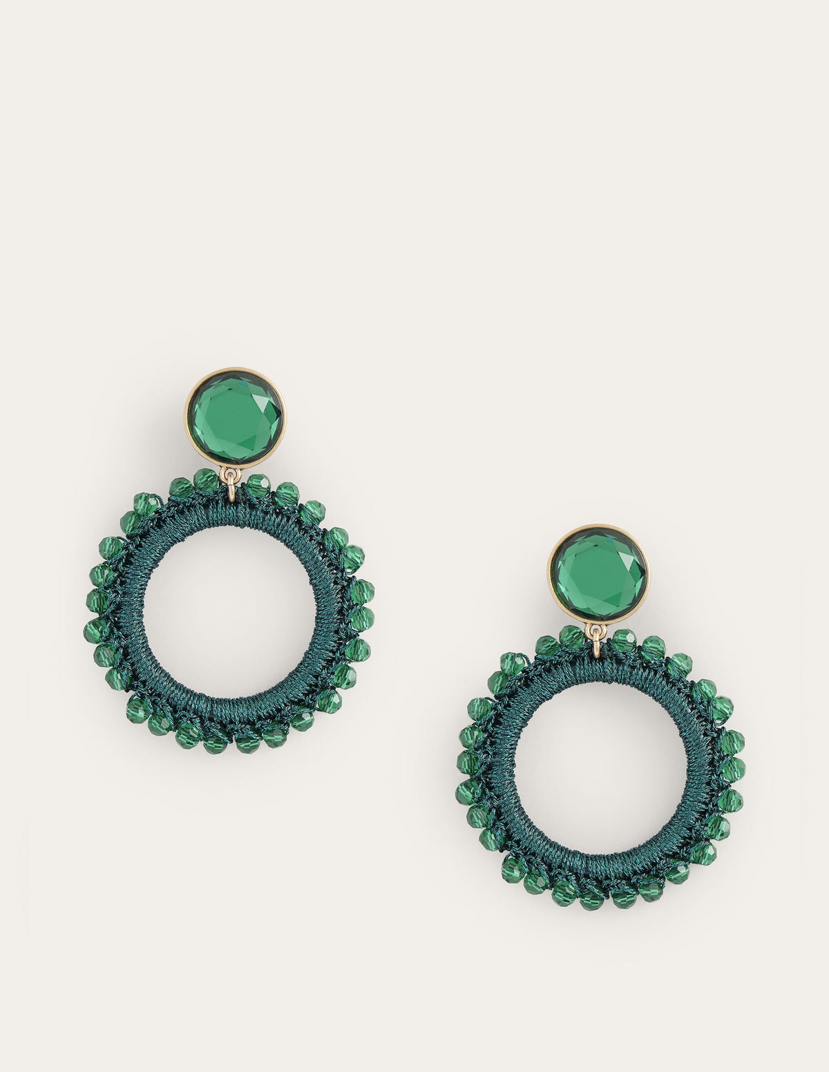 Beady Ring Earrings-Green