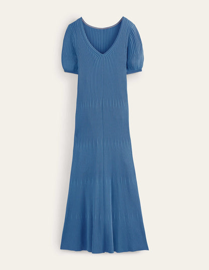 Angled Empire Knitted Dress-Porcelain Blue