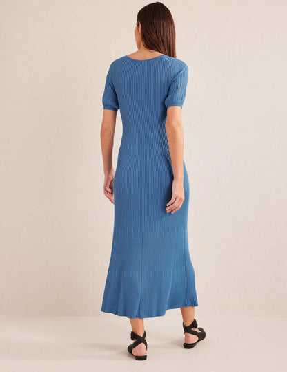 Angled Empire Knitted Dress-Porcelain Blue