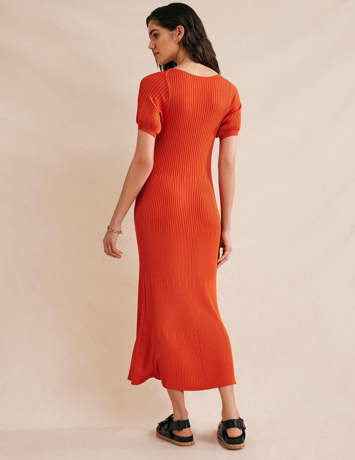 Angled Empire Knitted Dress-Kumquat