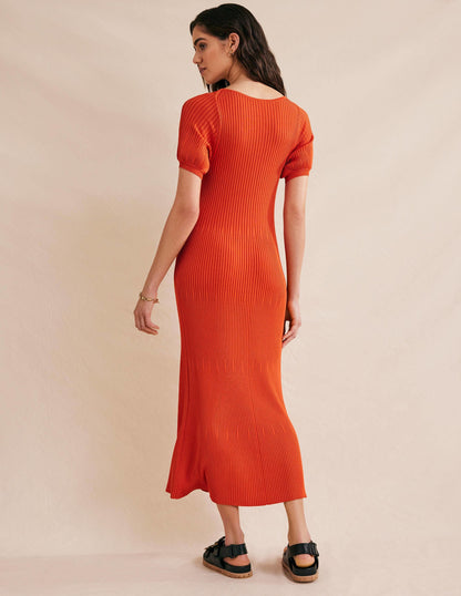 Angled Empire Knitted Dress-Kumquat