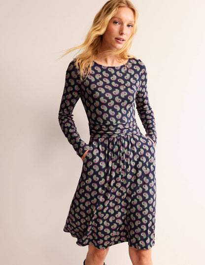 Abigail Jersey Dress-Navy, Paisley Bunch