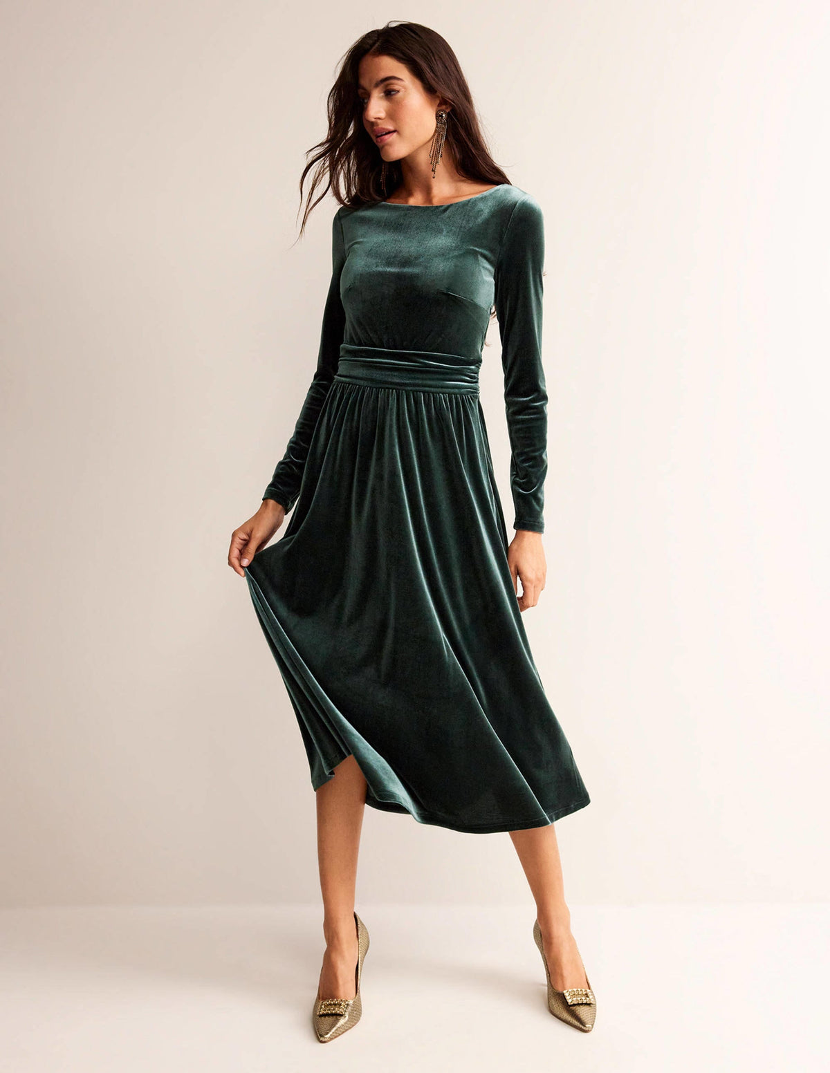 Abigail Velvet Midi Dress-Chatsworth Green