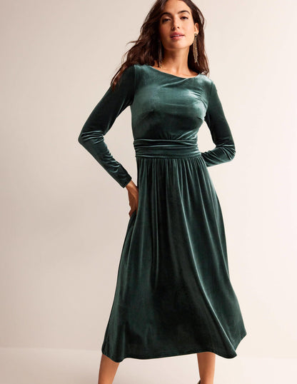 Abigail Velvet Midi Dress-Chatsworth Green