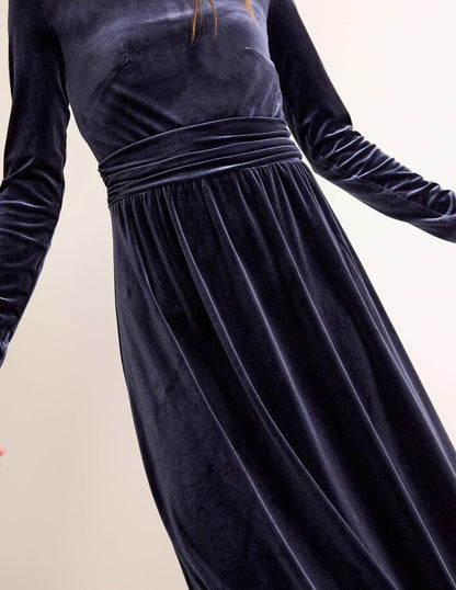 Abigail Velvet Midi Dress-Navy