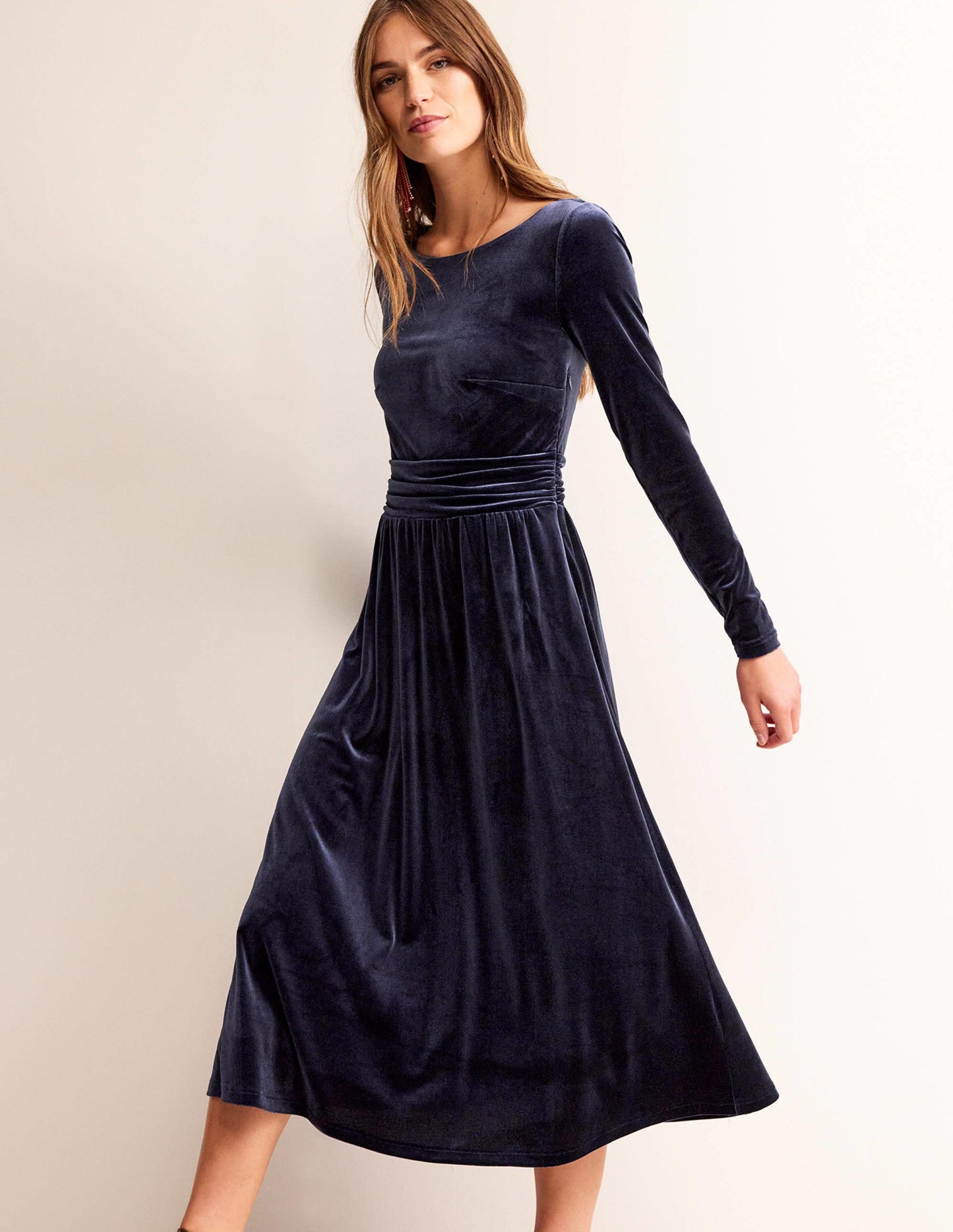 Abigail Velvet Midi Dress-Navy