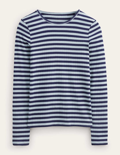 Anna Rib Crew T-Shirt-Heron Blue, French Navy