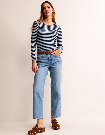 Anna Rib Crew T-Shirt-Heron Blue, French Navy