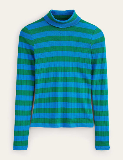 Anna Rib Roll Neck Top-Bright Cobalt, Veridian Green