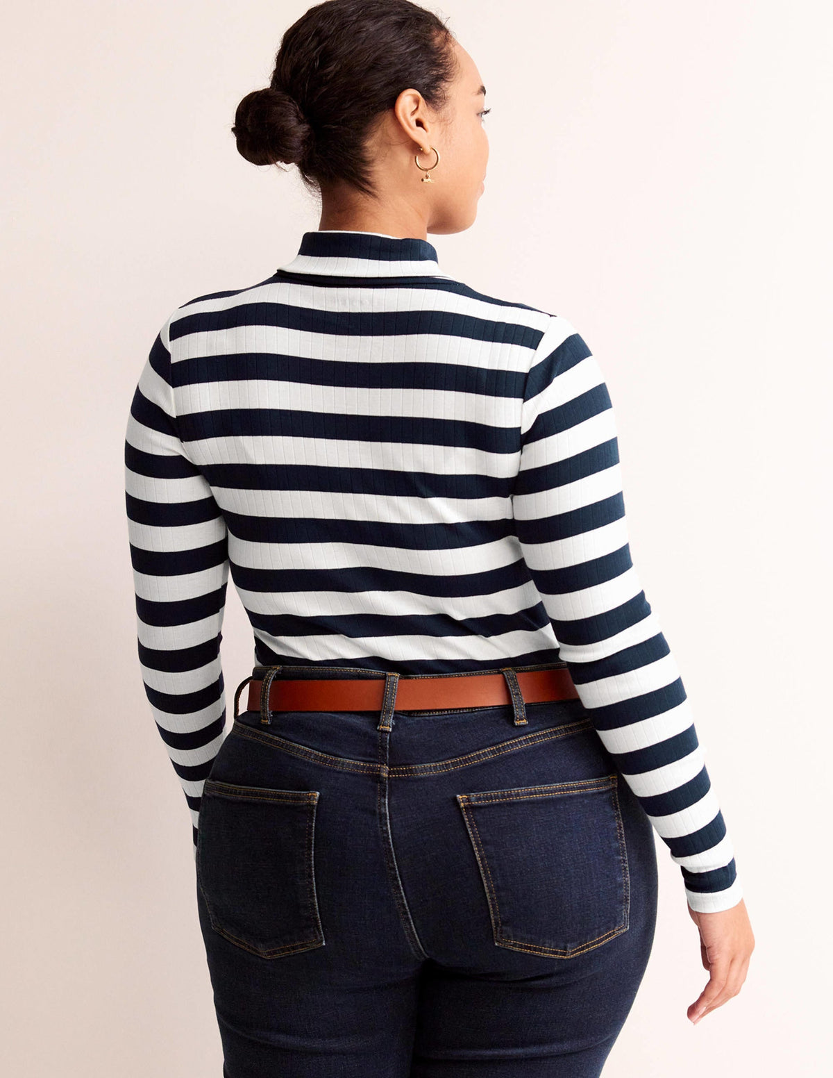 Anna Rib Roll Neck Top-Navy, Ivory