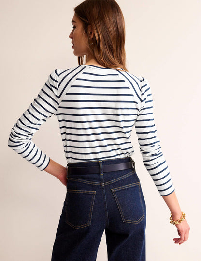 Arabella Stripe T-Shirt-Ivory, French Navy