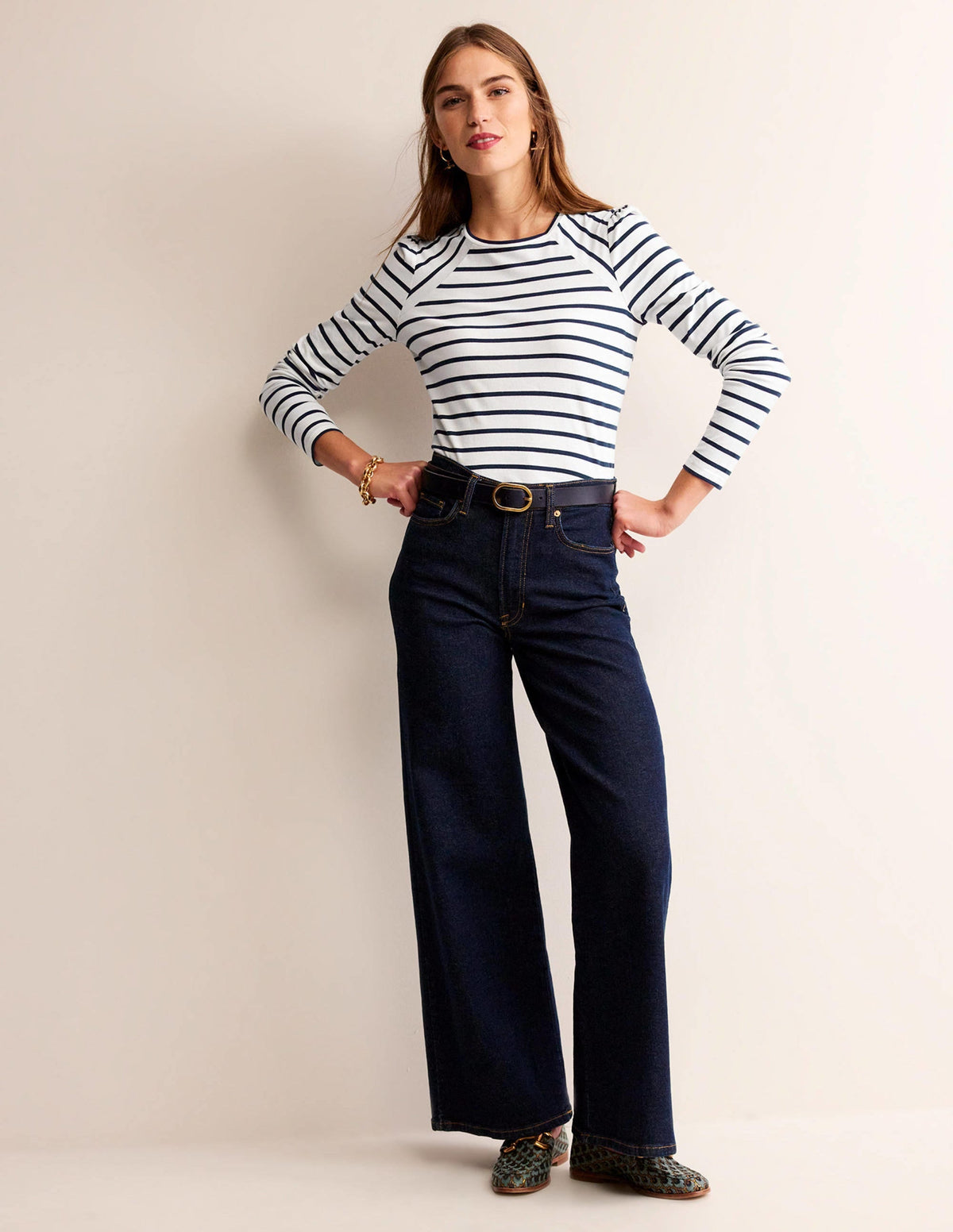 Arabella Stripe T-Shirt-Ivory, French Navy