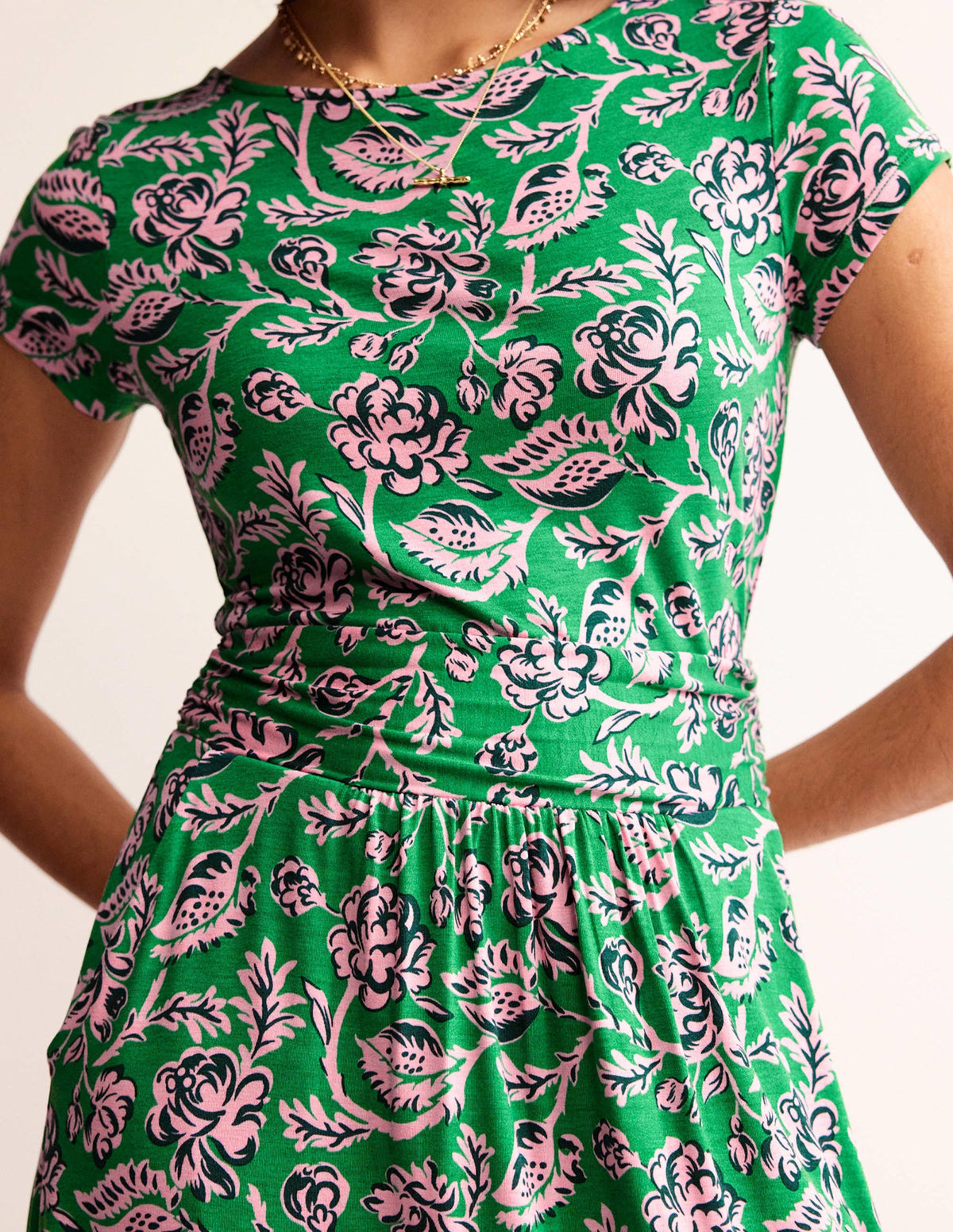 Amelie Jersey Dress-Green Tambourine, Rose Blush
