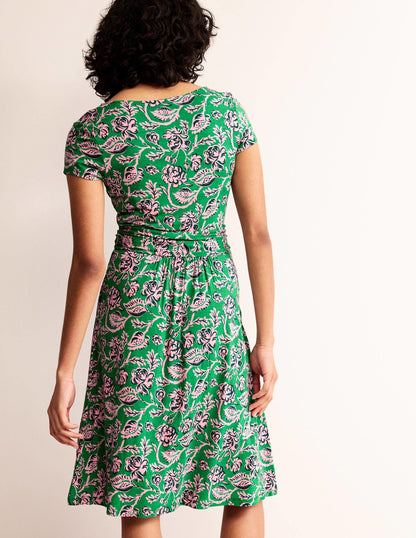 Amelie Jersey Dress-Green Tambourine, Rose Blush