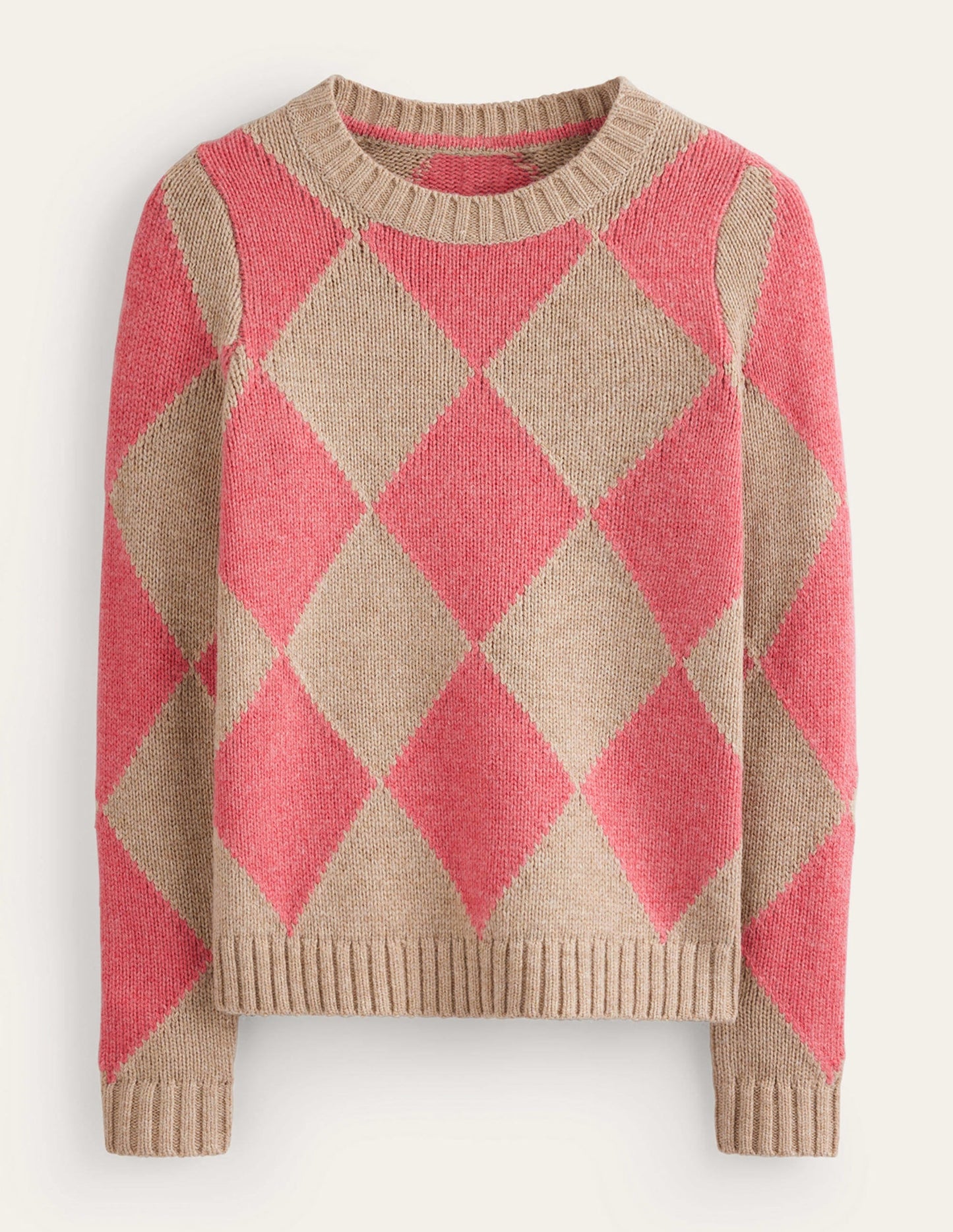 Argyle Crew Neck Sweater-Watermelon, Chinchilla Melange