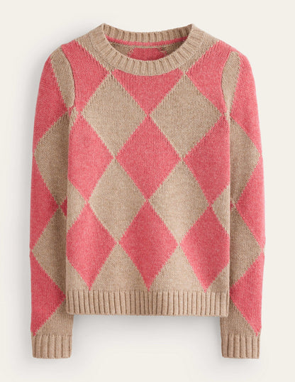 Argyle Crew Neck Sweater-Watermelon, Chinchilla Melange