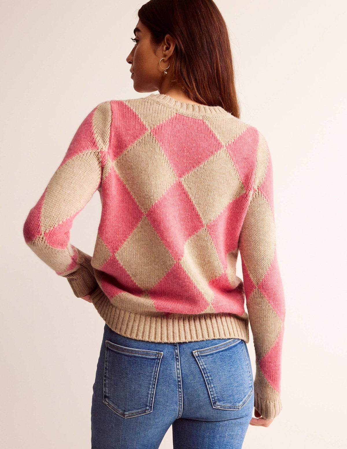 Argyle Crew Neck Sweater-Watermelon, Chinchilla Melange