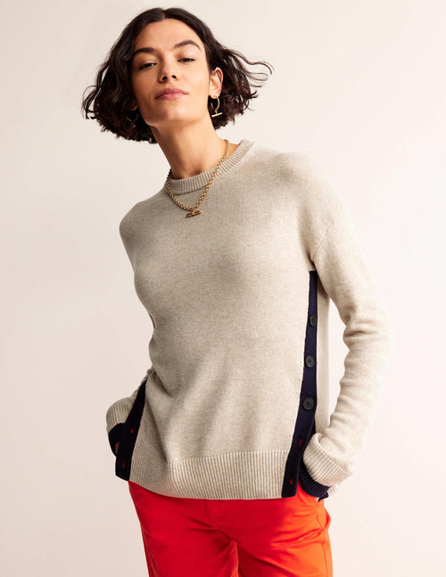 Alma Contrast Trim Sweater-Chinchilla Melange, Navy