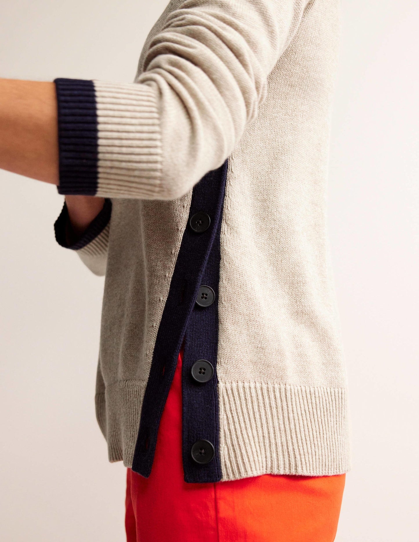 Alma Contrast Trim Sweater-Chinchilla Melange, Navy