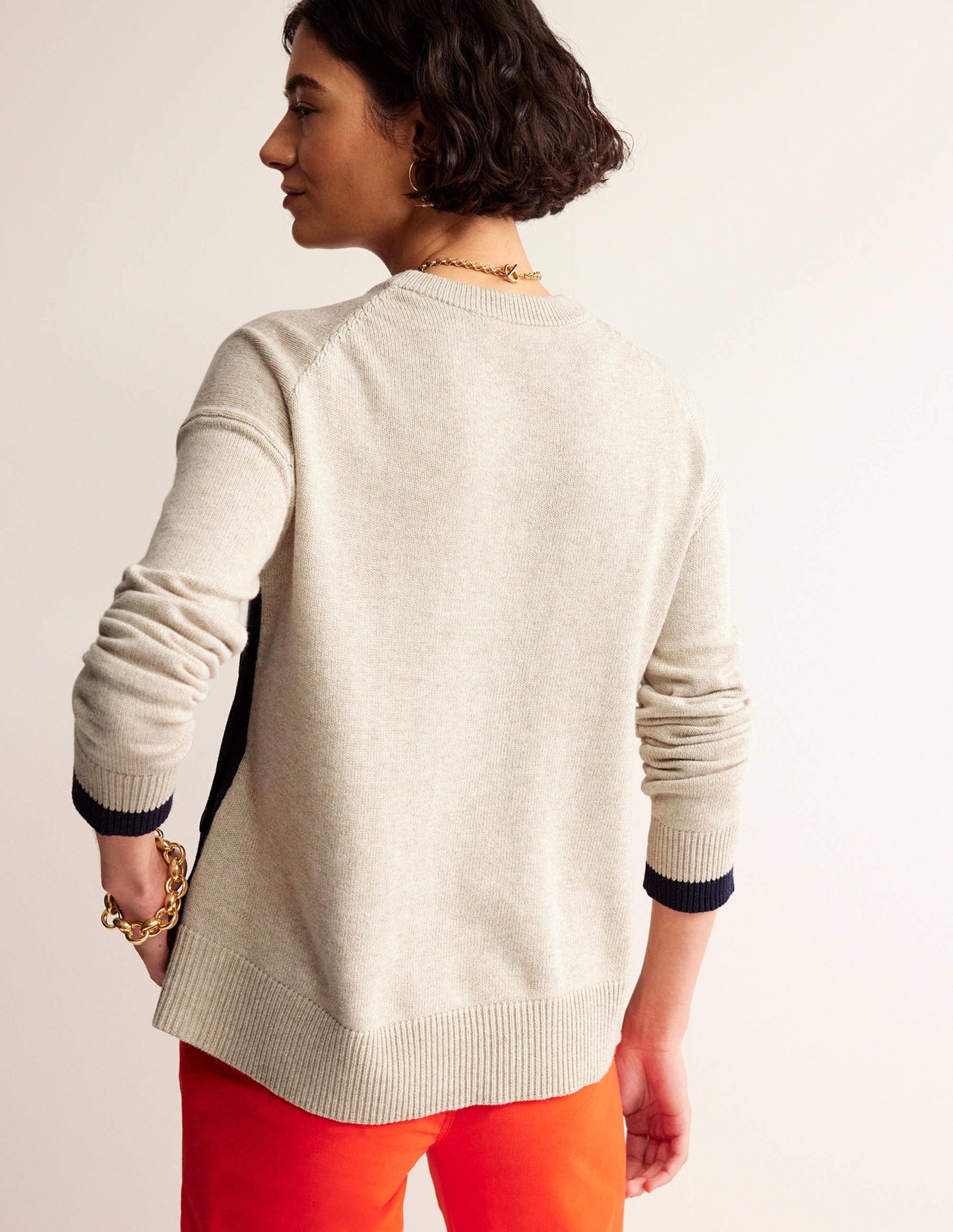 Alma Contrast Trim Sweater-Chinchilla Melange, Navy