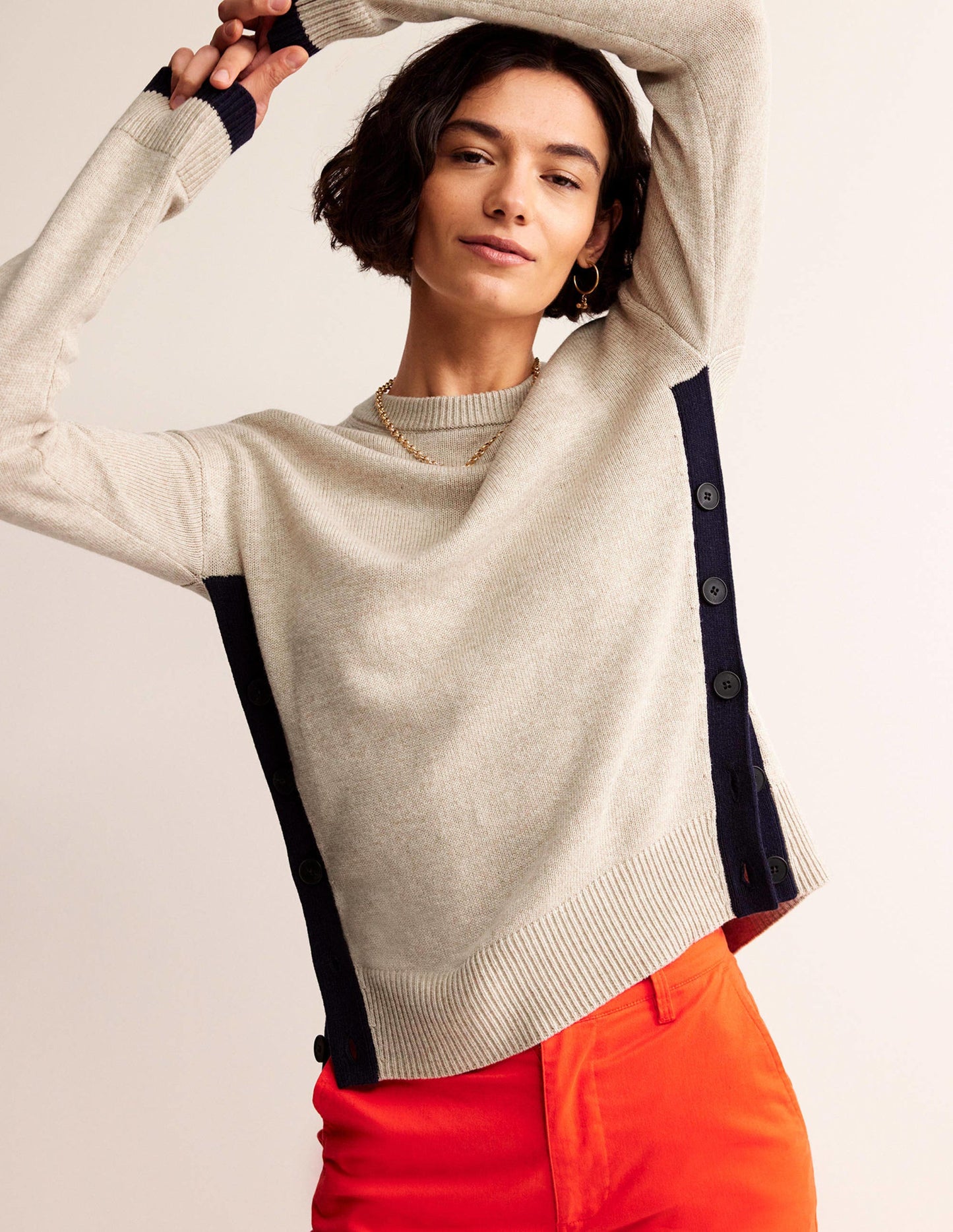 Alma Contrast Trim Sweater-Chinchilla Melange, Navy