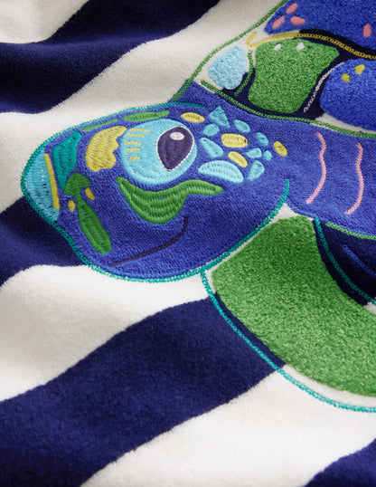 Appliqué Towelling Throw-on-College Navy/Ivory Turtle