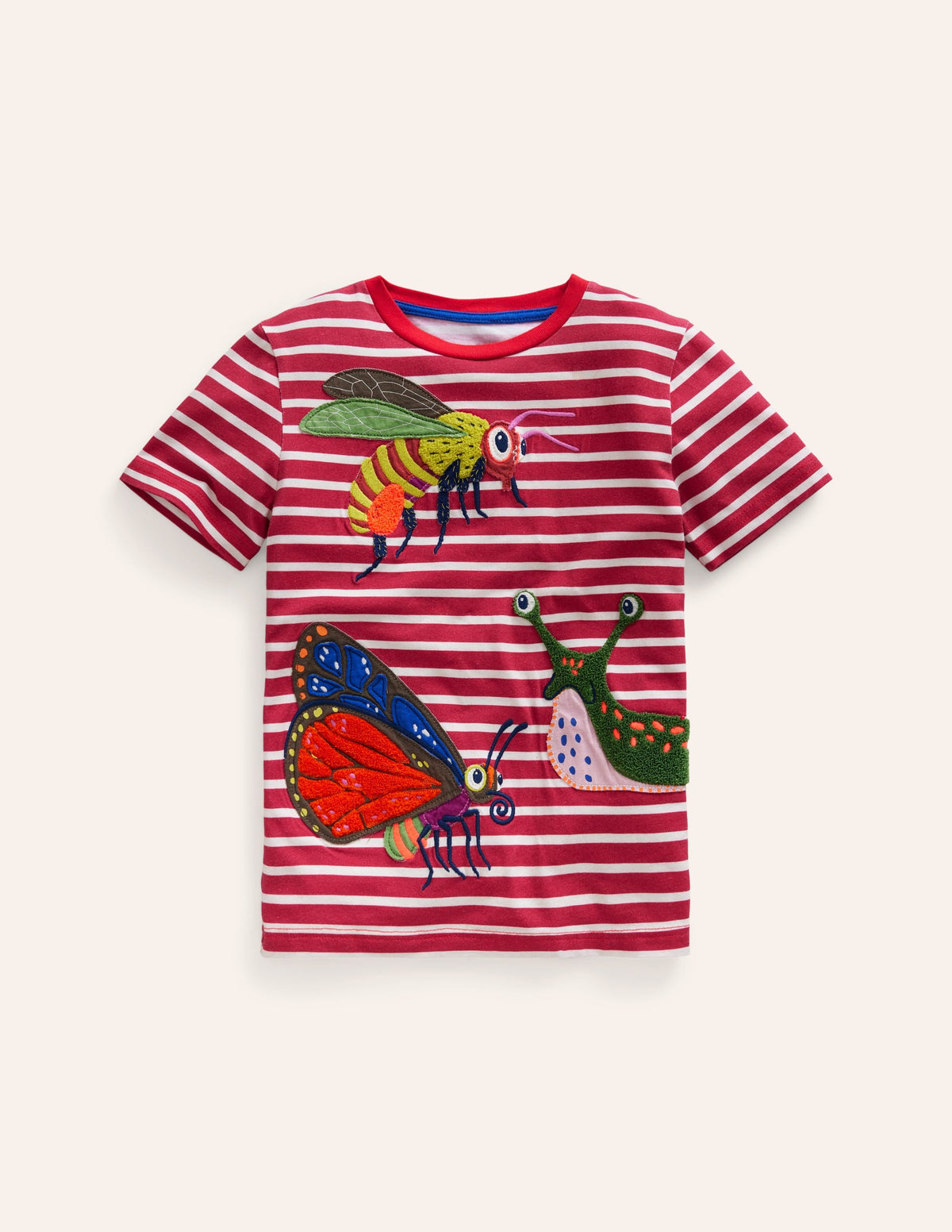 Appliqué Textured T-shirt-Jam Red/Ivory Bugs