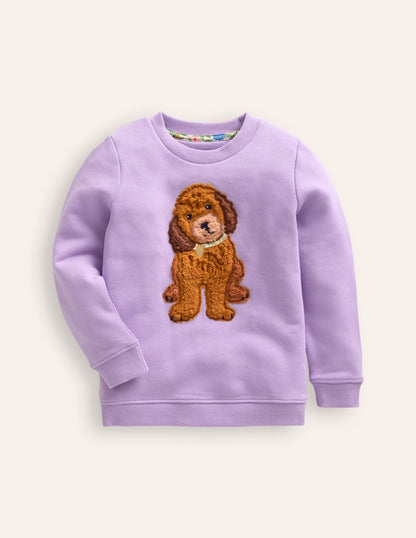 Appliqué Sweatshirt-Misty Lavender Dog