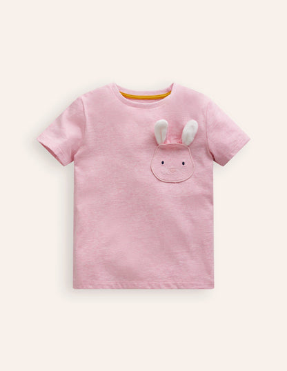 Appliqué Motif T-shirt-Pink Marl