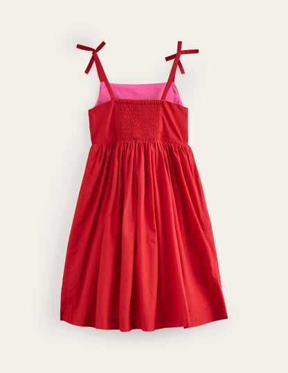 Appliqué Cotton Dress-Poppy Red Palms