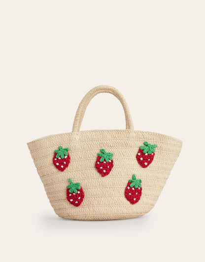 Basket Bag-Embroidered Strawberries