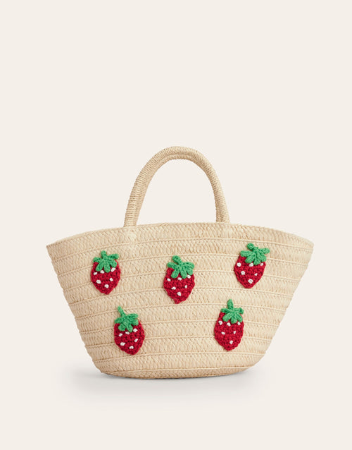 Basket Bag-Embroidered Strawberries