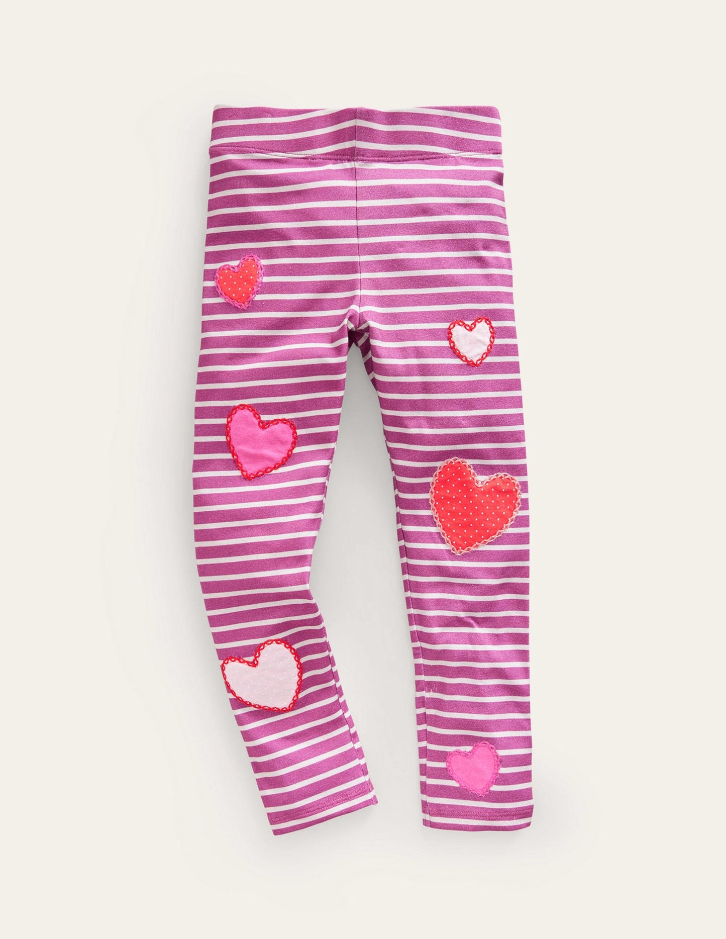 Appliqué Leggings-Strawberry Pink/Ivory Hearts