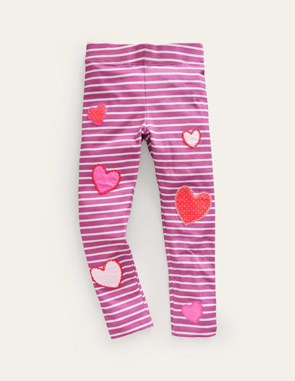 Appliqué Leggings-Strawberry Pink/Ivory Hearts