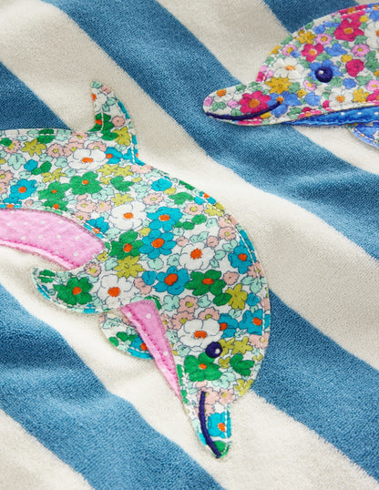Appliqué Towelling Throw-On-Aqua Blue/ Ivory Dolphin