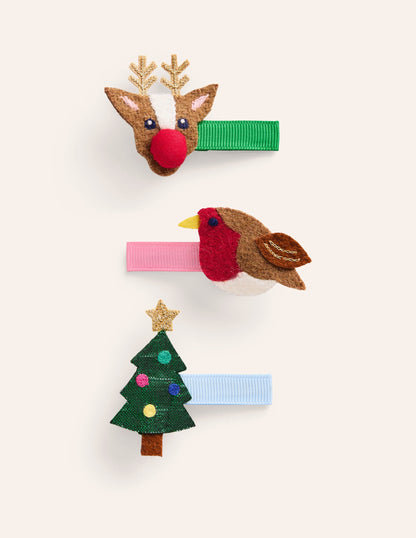 3-pack Hair Clips-Multi Festive