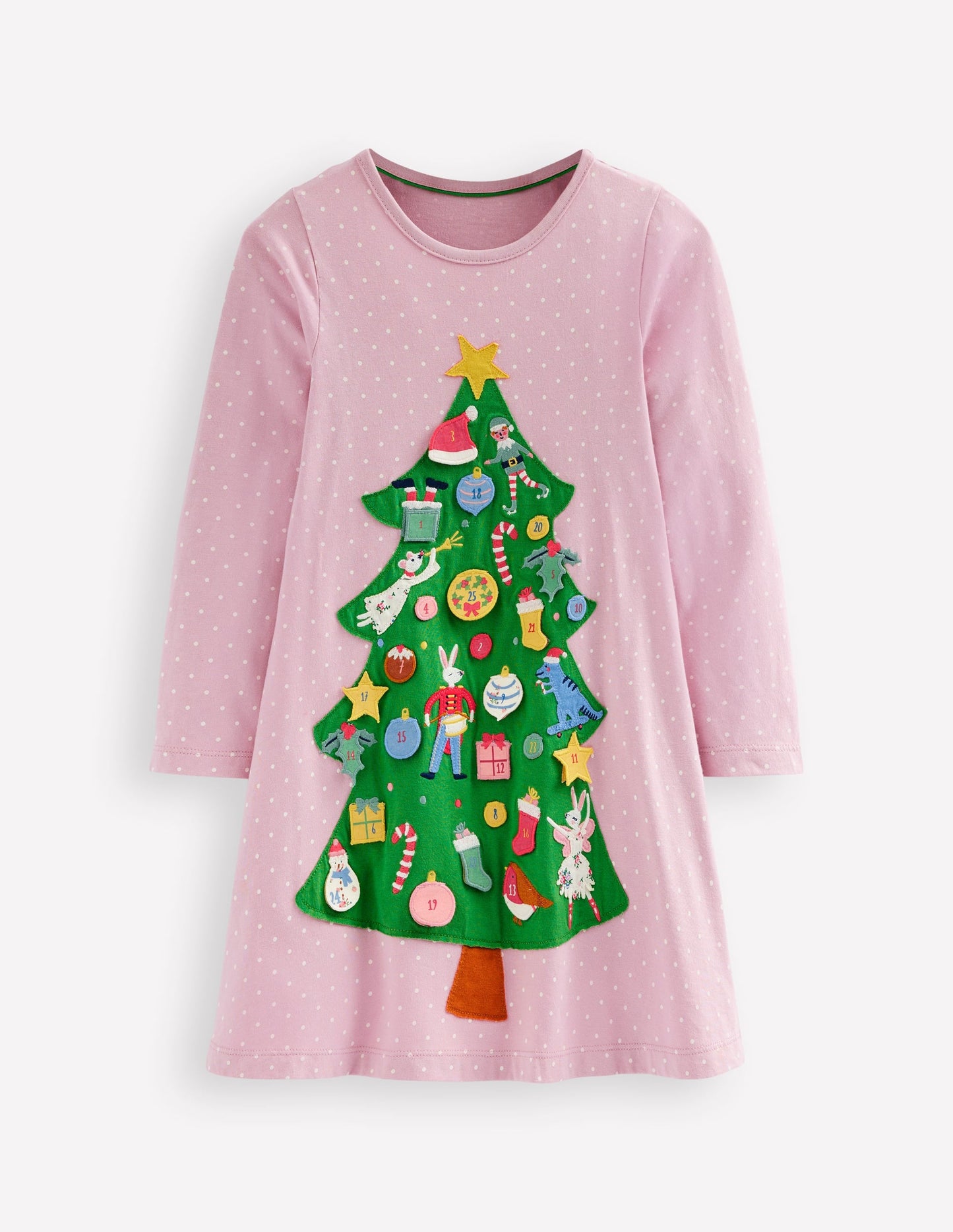 Advent Calendar Appliqué Dress-Vintage Pink Christmas Tree