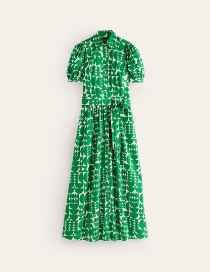 Alexa Maxi Shirt Dress-Green, Geometric Pop