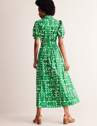 Alexa Maxi Shirt Dress-Green, Geometric Pop