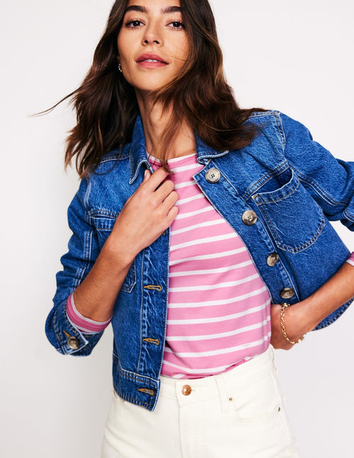 Arabella Stripe Jersey Top-Pink, Ivory Stripe