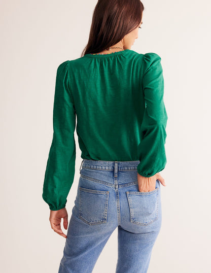 Ali Long Sleeve Pom Top-Malachite