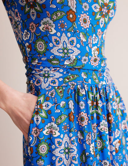 Amelie Jersey Dress-Indigo, Botanical Sprig