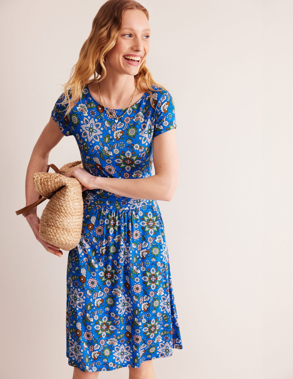 Amelie Jersey Dress-Indigo, Botanical Sprig