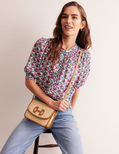 Ada Linen Top-Pop Pansy, Foliage Terrace