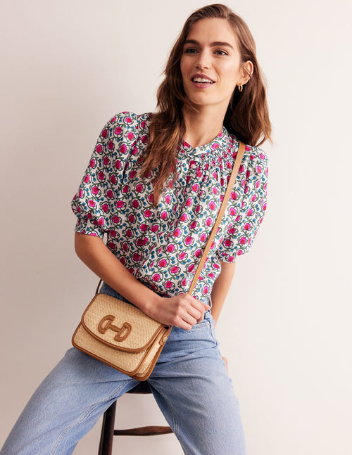 Ada Linen Top-Pop Pansy, Foliage Terrace