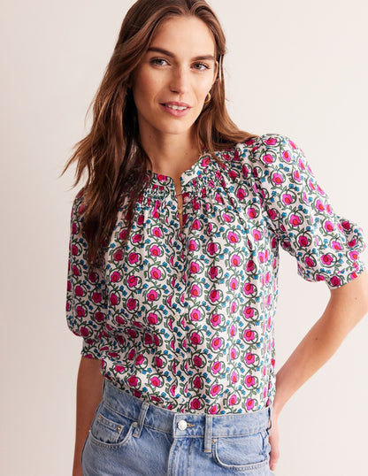 Ada Linen Top-Pop Pansy, Foliage Terrace